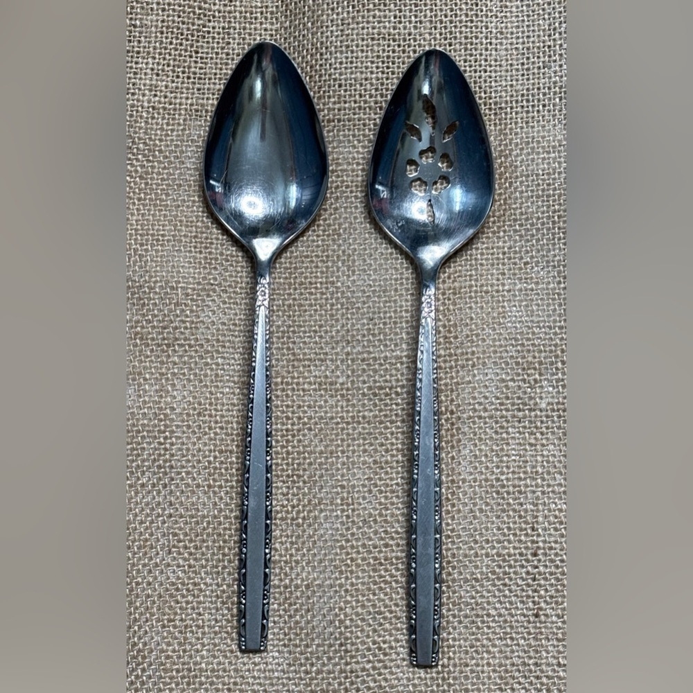 Oneida Community Via Roma Vegetable Serving Spoons Solid & Slotted Flatware